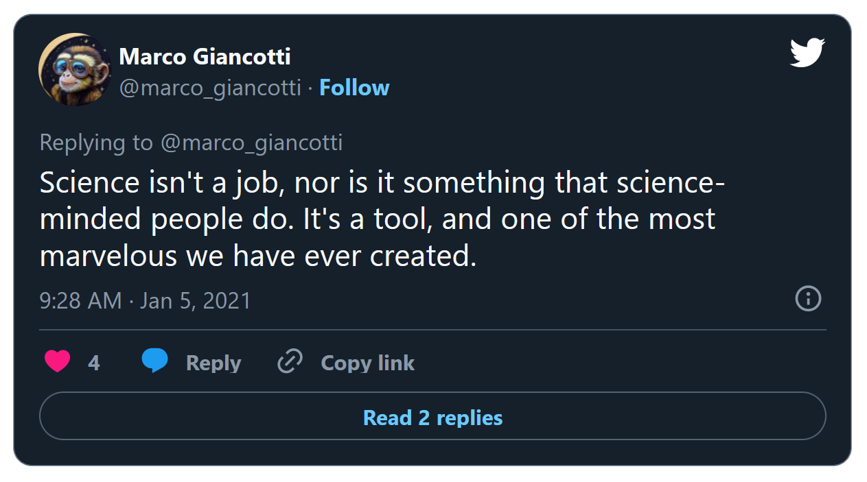 t a job, nor is it something that science-minded people do. It